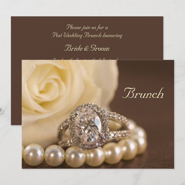 Oval Diamond Ring White Rose Post Wedding Brunch Invitation (Front/Back)