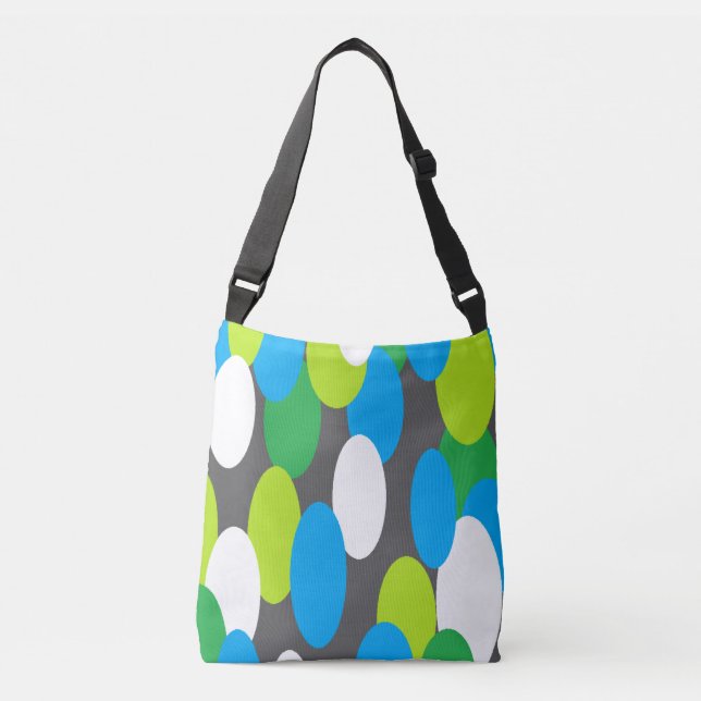 Oval Dots Print Cross Body Bag Grey Blue Green (Front)