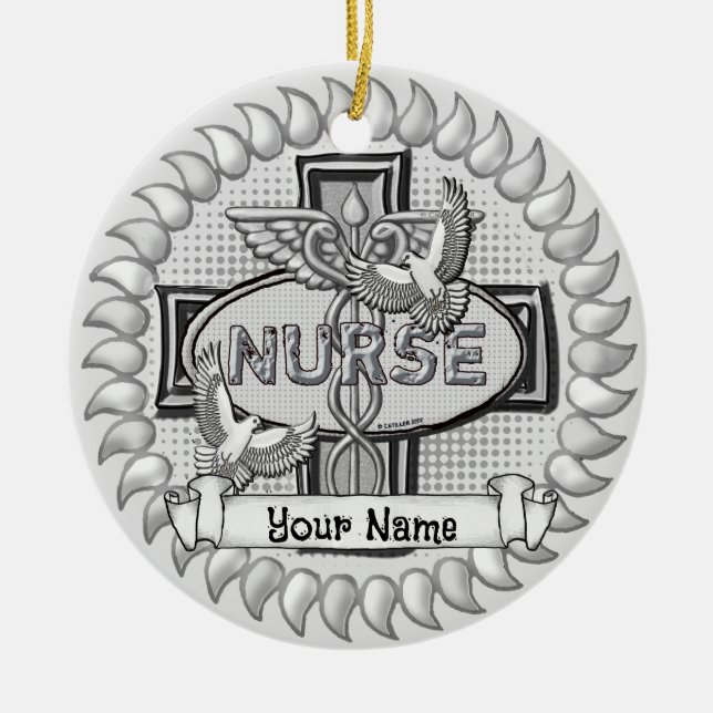 Oval doves nurse  ceramic ornament (Front)