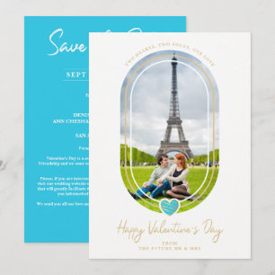 Oval Effect Blue Heart Happy Valentine's Day Photo Save The Date