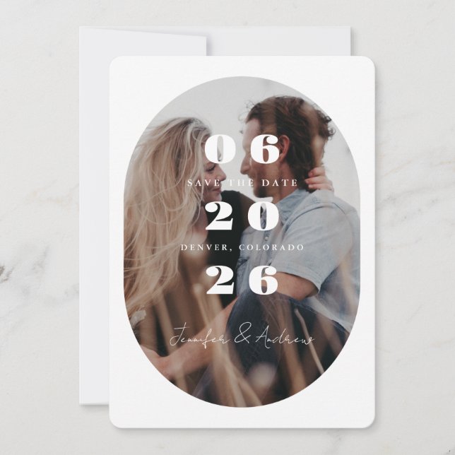Oval fancy frame save the date (Front)