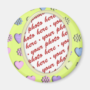 Oval  Frame yellow with hearts Magnet