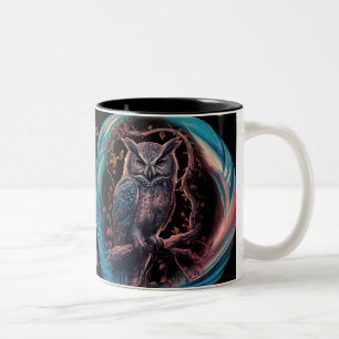 Oval Framed Owl Personalised Name Two-Tone Coffee Mug