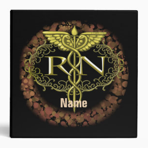 Oval Gold Caduceus RN Nurse binder