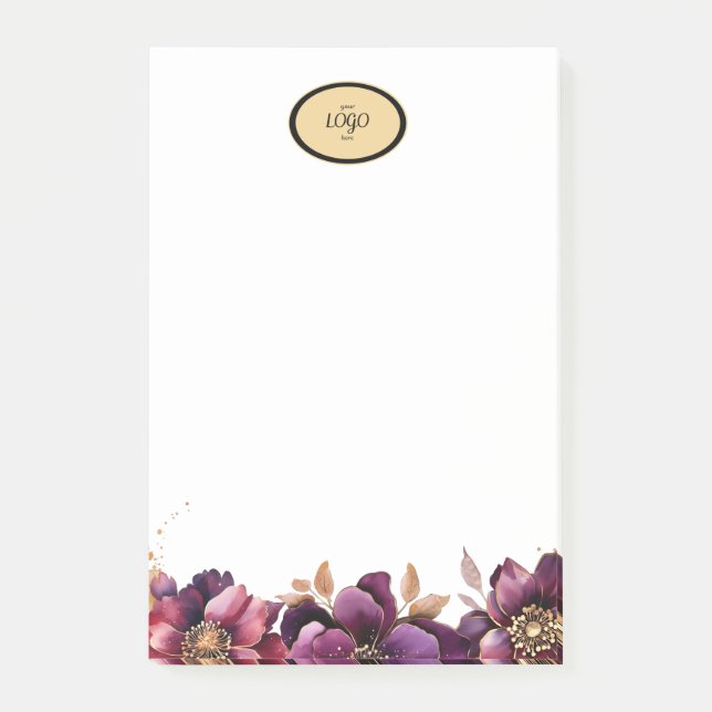 Oval Gold Logo Frame Purple Golden Floral Post-it Notes (Front)