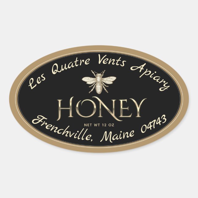Oval Heraldic Bee Gold Bordure Étiquette de miel n (Devant)