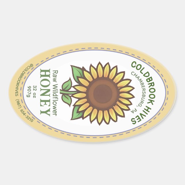 Oval Honey Label Sunflower Queenline Jar (Front)