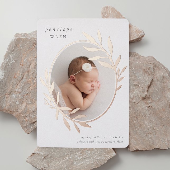 Oval Laurel | Faire-part de naissance en feuille d (Créateur téléchargé)