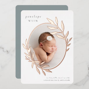 Oval Laurel Foil Birth Announcement