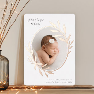 Oval Laurel   Foil Birth Announcement
