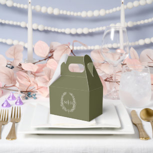 Oval leaves monogram olive green white wedding favor box