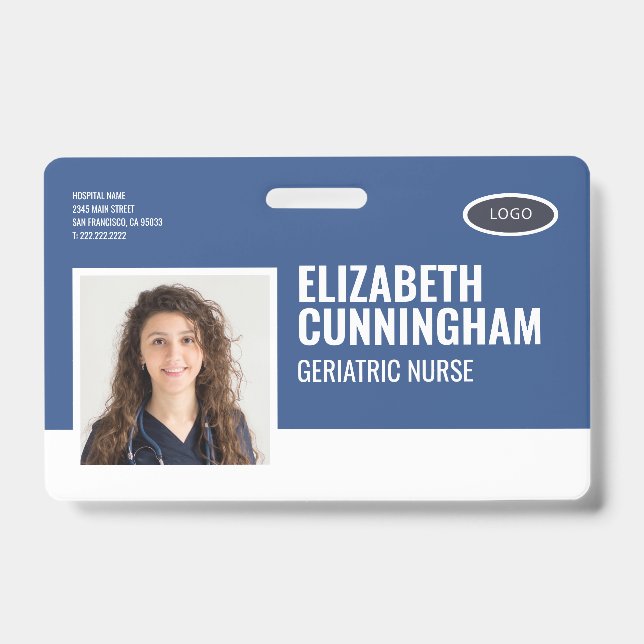 Oval Logo Nurse Photo Name Barcode Horizontal Badge (Front)