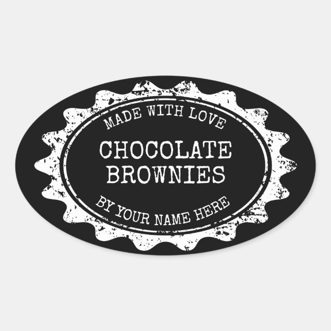 Oval Made with love stickers for homemade brownies (Front)