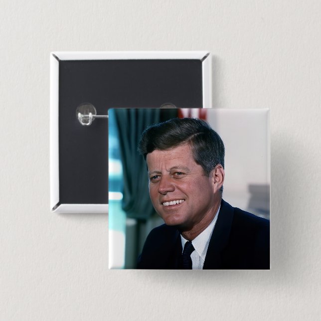 Oval Office Portrait President John F. Kennedy 2 Inch Square Button (Front & Back)