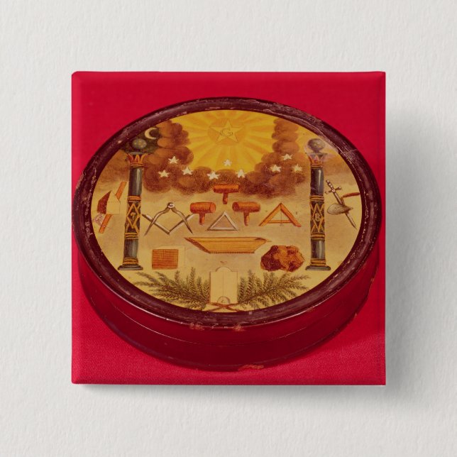 Oval painted box, with symbols of Freemasonry 2 Inch Square Button (Front)