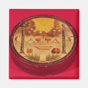 Oval painted box, with symbols of Freemasonry Magnet