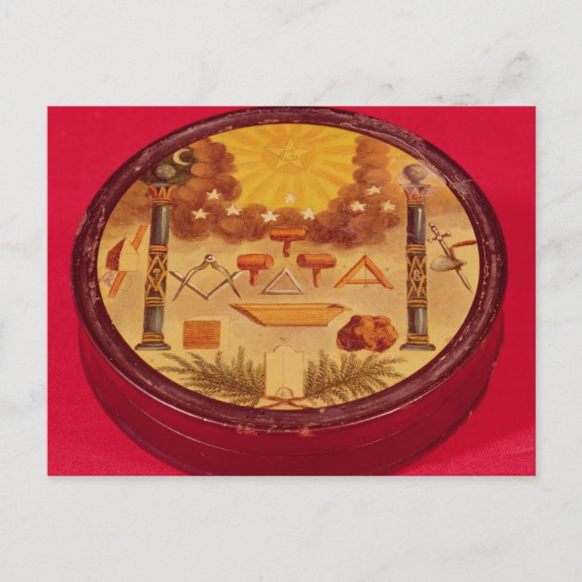 Oval painted box, with symbols of Freemasonry Postcard (Front)