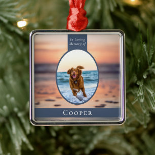 Oval Photo Beach Dog Memorial Keepsake Metal Ornament