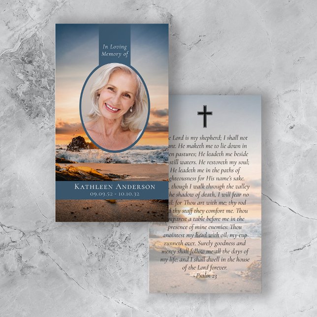Oval Photo Beach Sunrise Memorial Prayer Card (Creator Uploaded)