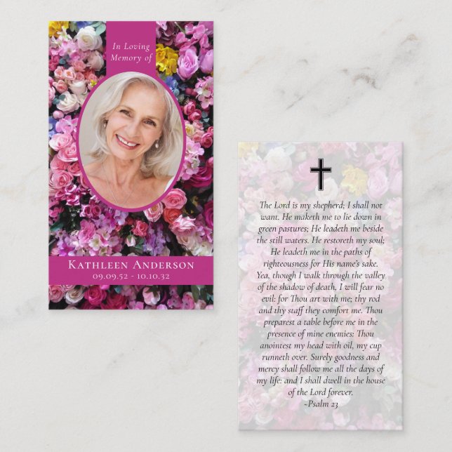 Oval Photo Floral Memorial Prayer Card (Front/Back)