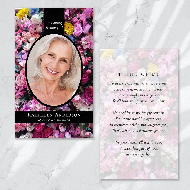 Oval Photo Floral Memorial Prayer Card (Creator Uploaded)