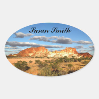Oval photo sticker with name - desert background
