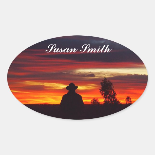 Oval photo sticker with name - outback sunset (Front)