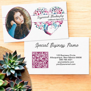 Oval Photo Tree Heart Art Matching Colour QR Code Business Card