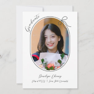 Oval photo with thin border and a minimal bow announcement