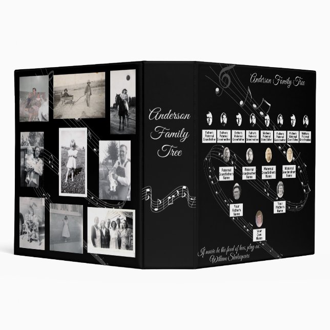Oval Photos Family Tree Musical Staff Black White  Binder (Background)