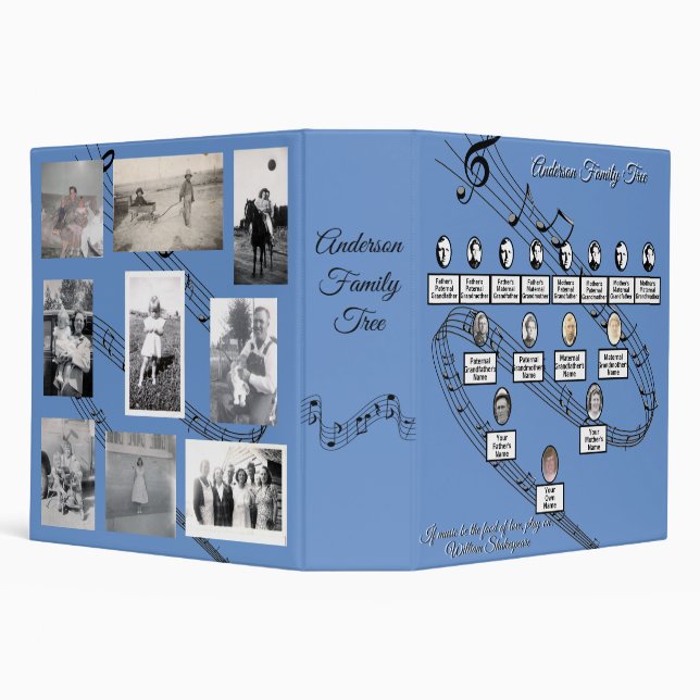 Oval Photos Family Tree Musical Staff Blue  Binder (Background)