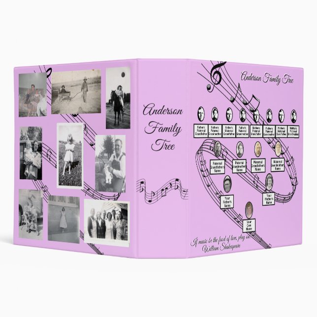 Oval Photos Family Tree Musical Staff Lavender  Binder (Background)