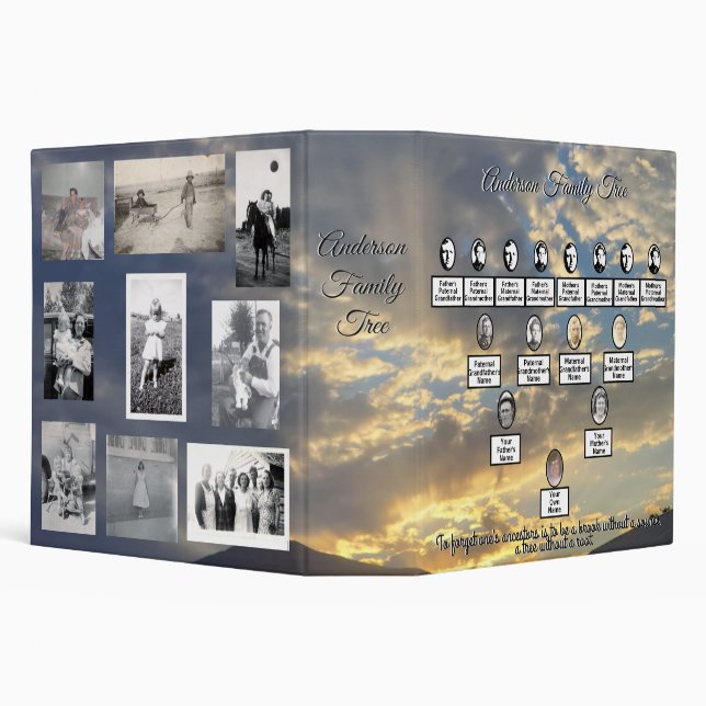 Oval Photos Family Tree Sunset with Sun Rays Binder (Background)