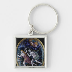 Oval plaque depicting Adam and Eve Keychain
