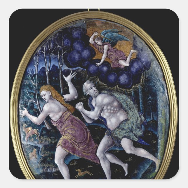 Oval plaque depicting Adam and Eve Square Sticker (Front)