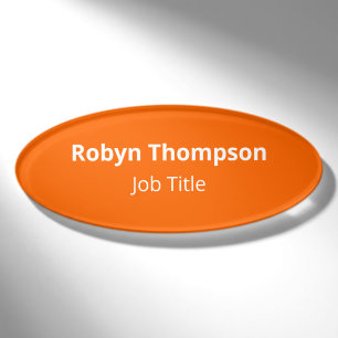 Oval Professional Name Tag No Logo Orange Acrylic