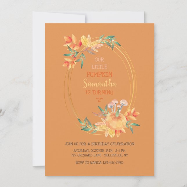 Oval Pumpkin Frame YOU PICK BACKGROUND COLOR Invitation (Front)