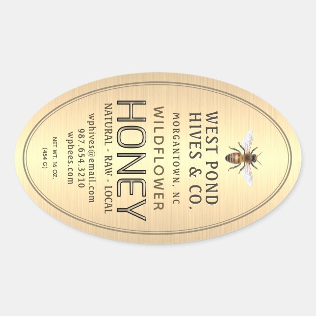 Oval Queenline Honey Jar Label with Bee 16 & 32oz (Front)