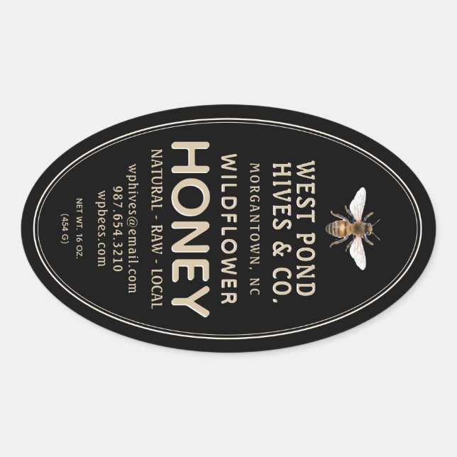 Oval Queenline Honey Jar Label with Bee 16 & 32oz (Front)