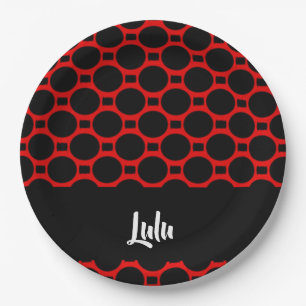 Oval shapes red black paper plate