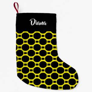 Oval shapes yellow and black small christmas stocking