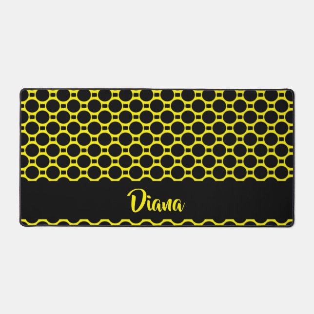 Oval shapes yellow  black desk mat (Front)