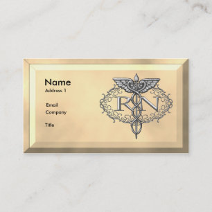 Oval silver caduceus nurse business card