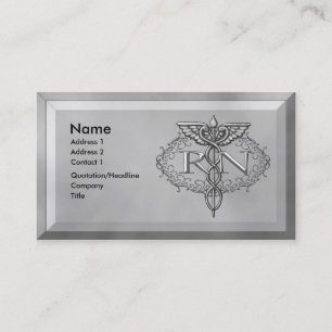 Oval silver caduceus nurse business card