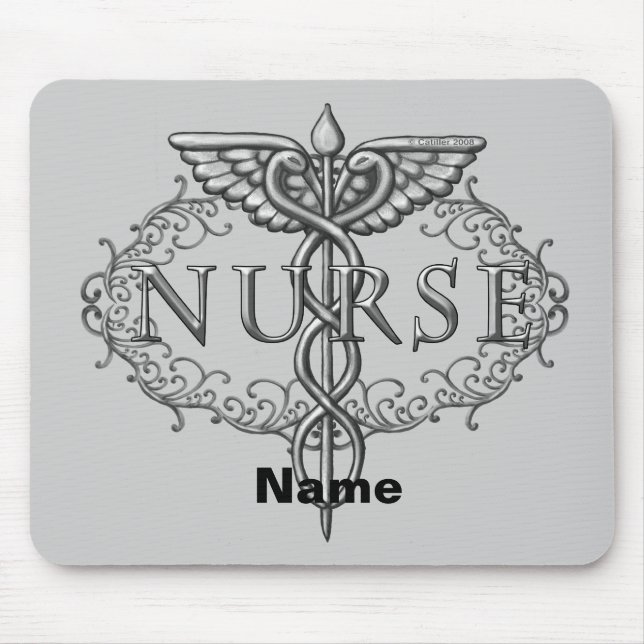 Oval silver caduceus nurse mouse pad (Front)