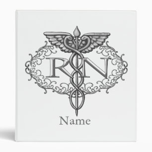 Oval Silver Caduceus RN Nurse Binder