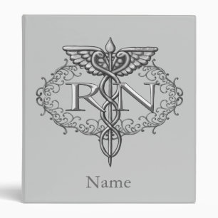 Oval Silver Caduceus RN Nurse Binder