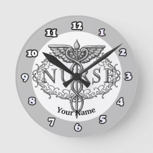 Oval Silver Nurse Caduceus  clock