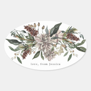 Oval Sticker Floral Christmas Chalkboard Holiday
