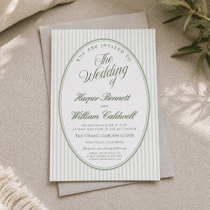 Oval Striped Sage Green Wedding Invitation